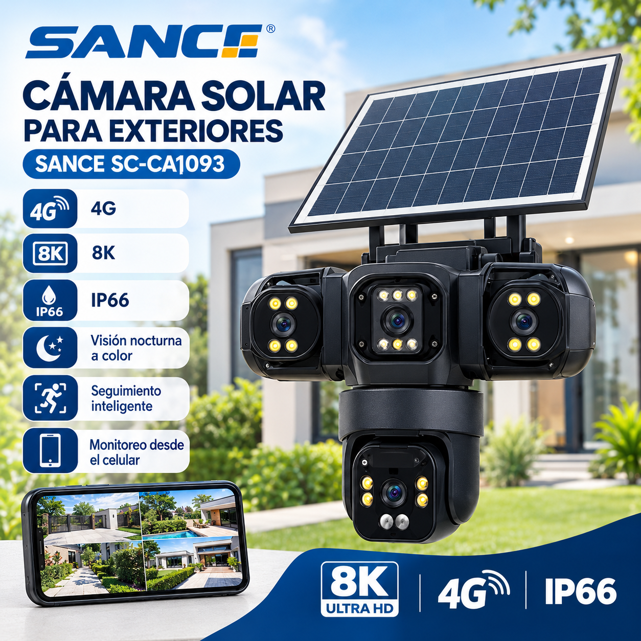 Cámara de seguridad con panel solar y chip